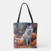 Halloween Alaskan Malamute met pompoenen Tote Bag (Achterkant)