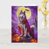 Halloween Alaskan Malamute Vampire Pumpkins eng Kaart (Gele Bloem)