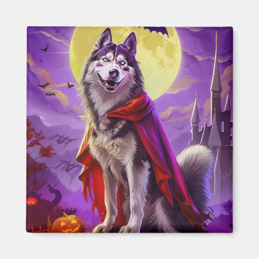 Halloween Alaskan Malamute Vampire Pumpkins eng Magneet (Voorkant)