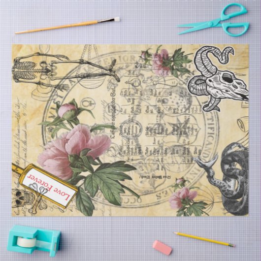 Halloween Alchemy Pink Peony Skeleton Ephemera Tissuepapier (Craft)
