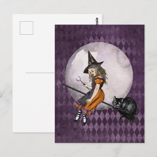 Halloween Alice in Wonderland Cheshire Cat Moon Briefkaart (Voorkant / Achterkant)