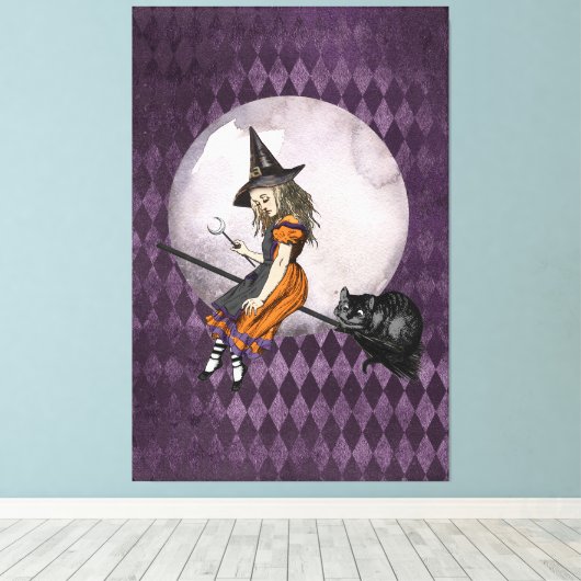 Halloween Alice in Wonderland Cheshire Cat Moon Canvas Afdruk (Insitu (Houten vloer))