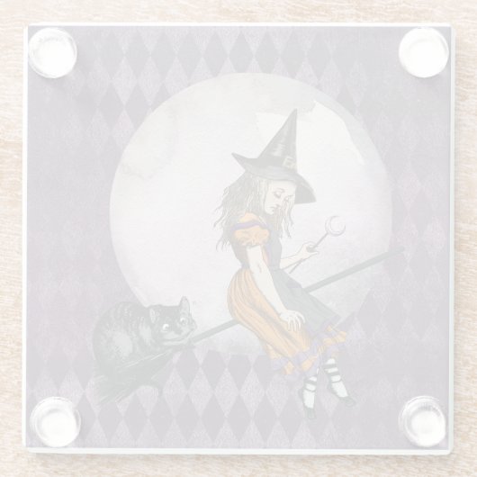 Halloween Alice in Wonderland Cheshire Cat Moon Glazen Onderzetter (Achterkant)