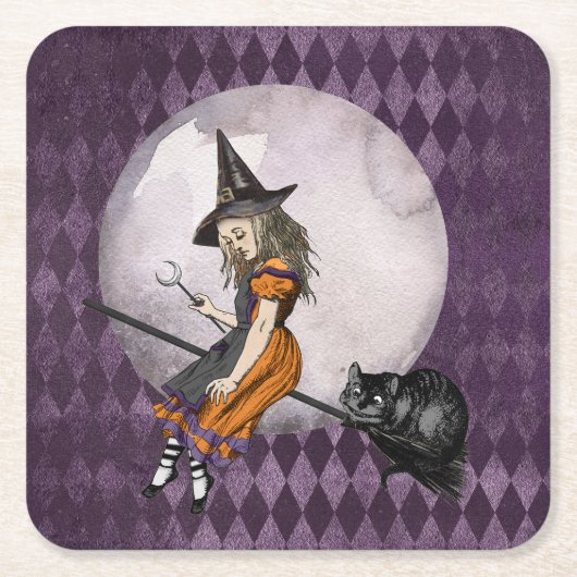 Halloween Alice in Wonderland Cheshire Cat Moon Kartonnen Onderzetters (Voorkant)