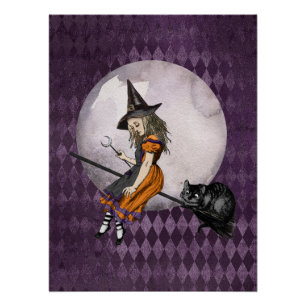 Halloween Alice in Wonderland Cheshire Cat Moon Perfect Poster