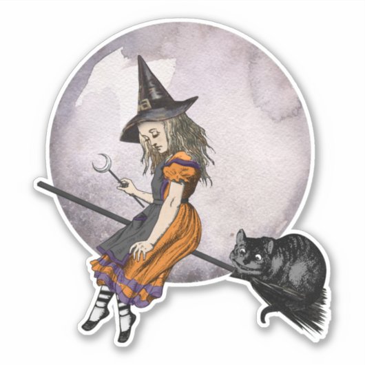 Halloween Alice in Wonderland Cheshire Cat Moon Sticker (Voorkant)