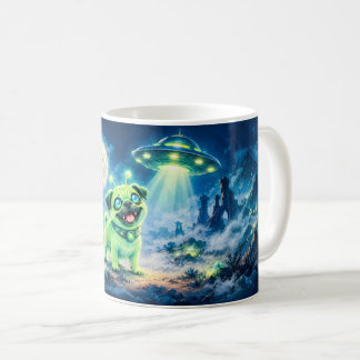 Halloween Alien Pug met Nacht Ruimteschip Koffiemok