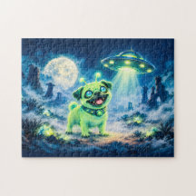 Halloween Alien Pug with Night Spaceship
