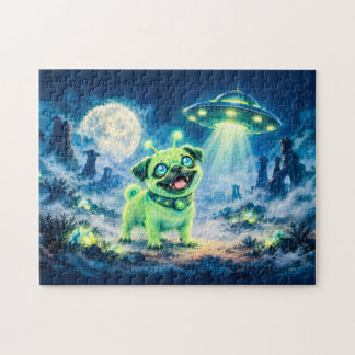 Halloween Alien Pug with Night Spaceship Legpuzzel