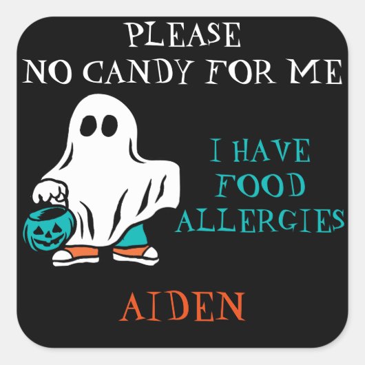 Halloween Allergy Alert Ghost Voedt geen Kinderen Vierkante Sticker (Voorkant)