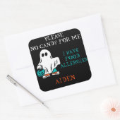 Halloween Allergy Alert Ghost Voedt geen Kinderen Vierkante Sticker (Envelop)