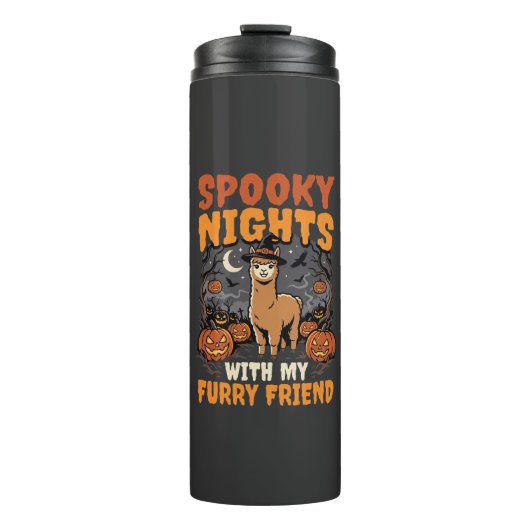 Halloween Alpaca Nacht Thermosbeker (Voorkant)