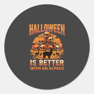 Halloween Alpaca Schedel Stapel Retro Horror Desig Ronde Sticker