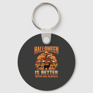 Halloween Alpaca Schedel Stapel Retro Horror Desig Sleutelhanger