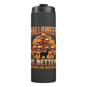 Halloween Alpaca Schedel Stapel Retro Horror Desig Thermosbeker