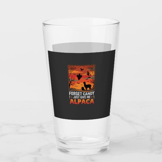 Halloween Alpaca Vergeet Snoep Griezelig Vectoront Glas (Voorkant)