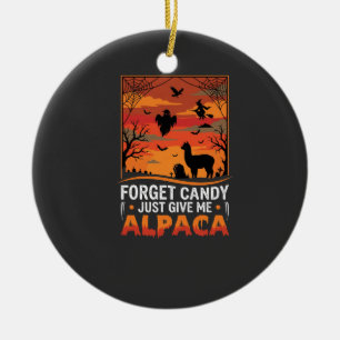 Halloween Alpaca Vergeet Snoep Griezelig Vectoront Keramisch Ornament