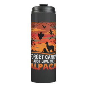 Halloween Alpaca Vergeet Snoep Griezelig Vectoront Thermosbeker