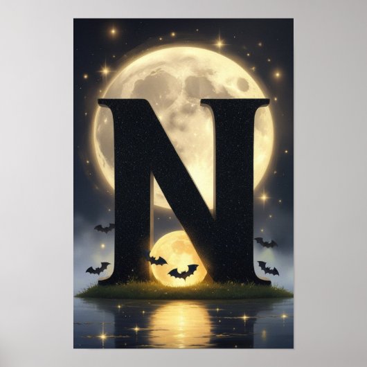Halloween Alphabet Kids ABC Letter N Poster (Voorkant)