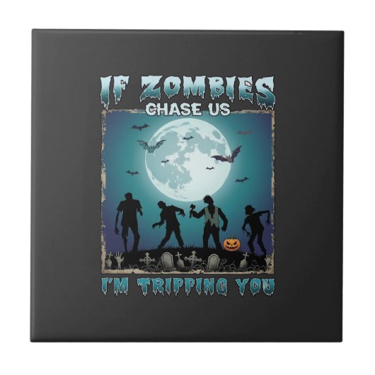 Halloween Als Zombies Ons Achterna Zitten_1 Tegeltje (Voorkant)