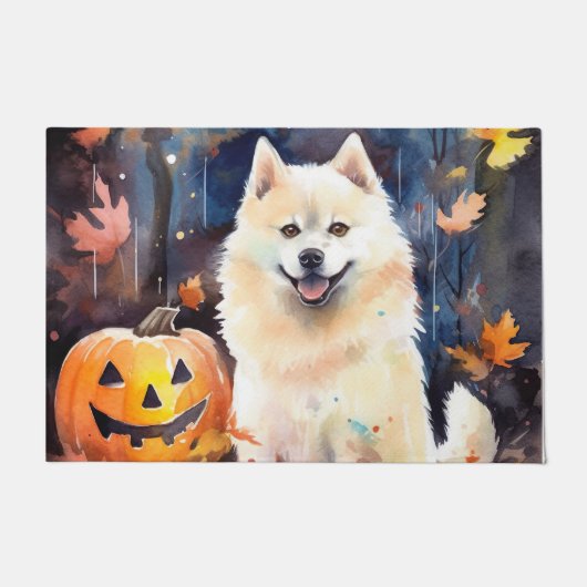 Halloween American Akita met pompoenen Scary Deurmat (Voorkant)