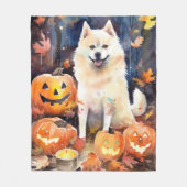 Halloween American Akita met pompoenen Scary Fleece Deken (Voorkant)