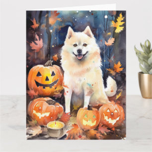 Halloween American Akita met pompoenen Scary Kaart