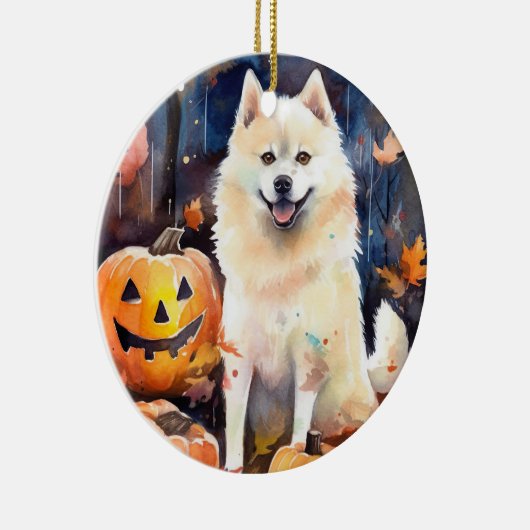 Halloween American Akita met pompoenen Scary Keramisch Ornament (Rechts)
