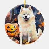 Halloween American Akita met pompoenen Scary Keramisch Ornament (Voorkant)