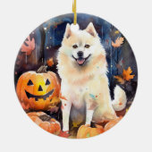Halloween American Akita met pompoenen Scary Keramisch Ornament (Achterkant)