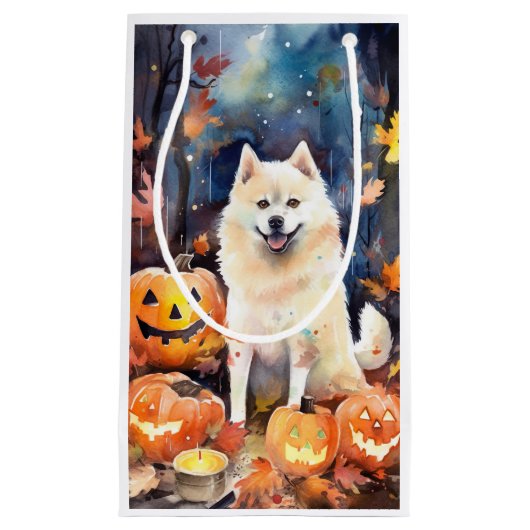 Halloween American Akita met pompoenen Scary Klein Cadeauzakje (Voorkant)