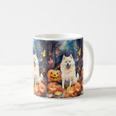 Halloween American Akita met pompoenen Scary Koffiemok (Voorkant rechts)