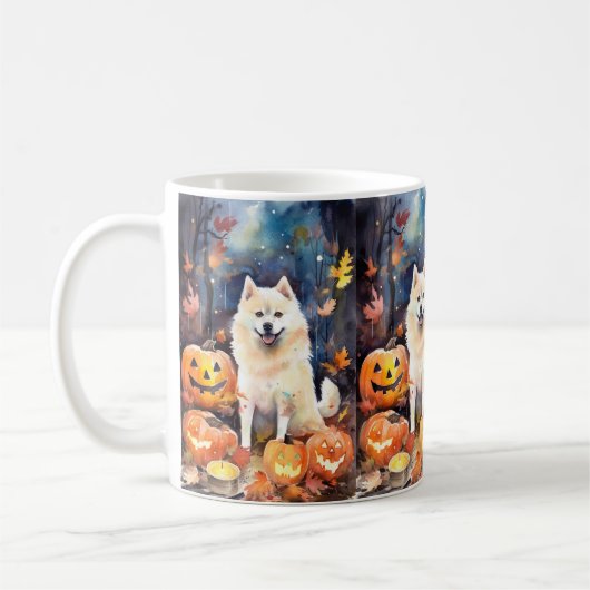 Halloween American Akita met pompoenen Scary Koffiemok (Links)