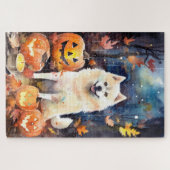 Halloween American Akita met pompoenen Scary Legpuzzel (Horizontaal)