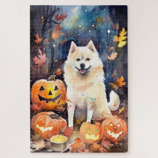Halloween American Akita met pompoenen Scary Legpuzzel (Verticaal)