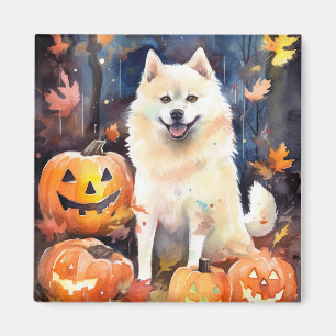Halloween American Akita met pompoenen Scary Magneet