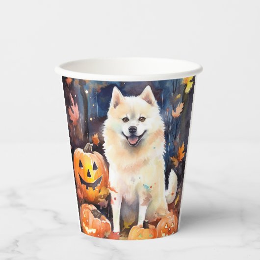 Halloween American Akita met pompoenen Scary Papieren Bekers (Voorkant)