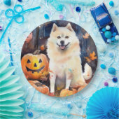 Halloween American Akita met pompoenen Scary Papieren Bordje (Feest)