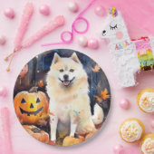 Halloween American Akita met pompoenen Scary Papieren Bordje (Feest)