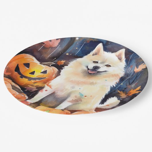 Halloween American Akita met pompoenen Scary Papieren Bordje (Gekanteld)