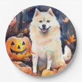 Halloween American Akita met pompoenen Scary Papieren Bordje (Voorkant)