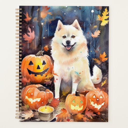 Halloween American Akita met pompoenen Scary Planner (Voorkant)