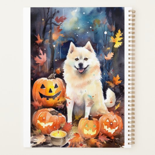 Halloween American Akita met pompoenen Scary Planner (Achterkant)