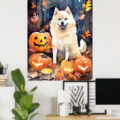 Halloween American Akita met pompoenen Scary Poster (Thuiskantoor)