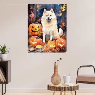 Halloween American Akita met pompoenen Scary Poster