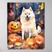 Halloween American Akita met pompoenen Scary Poster (Voorkant)