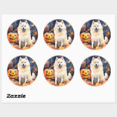 Halloween American Akita met pompoenen Scary Ronde Sticker (Vel)
