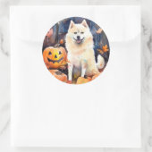 Halloween American Akita met pompoenen Scary Ronde Sticker (Tas)