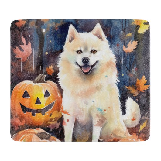 Halloween American Akita met pompoenen Scary Snijplank (Voorkant)
