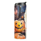 Halloween American Akita met pompoenen Scary Thermosbeker (Gedraaid links)